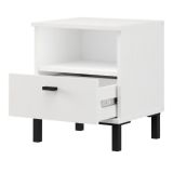 Comodino Bianco Opaco un Cassetto 2 Ripiani 39x35x45h cm, Apertura Scorrevole - Jinja