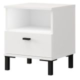 Comodino Bianco Opaco un Cassetto 2 Ripiani 39x35x45h cm, Apertura Scorrevole - Jinja