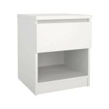 Comodino Bianco Opaco un Cassetto un Ripiano 40x40x50h cm, Apertura Scorrevole - Scolastica