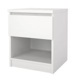 Comodino Bianco Opaco un Cassetto un Ripiano 40x40x50h cm, Apertura Scorrevole - Scolastica