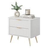 Comodino Bianco oro 2 Cassetti un Ripiano 63x38x55h cm, Apertura Scorrevole - Baari