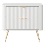 Comodino Bianco oro 2 Cassetti un Ripiano 63x38x55h cm, Apertura Scorrevole - Baari