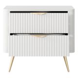 Comodino Bianco oro 2 Cassetti un Ripiano 63x38x55h cm, Apertura Scorrevole - Baari