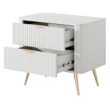 Comodino Bianco oro 2 Cassetti un Ripiano 63x38x55h cm, Apertura Scorrevole - Baari