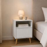 Comodino Bianco oro un Cassetto un Ripiano 47x40x61h cm, Apertura Scorrevole - Ledareno