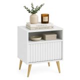 Comodino Bianco oro un Cassetto un Ripiano 47x40x61h cm, Apertura Scorrevole - Ledareno
