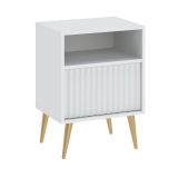 Comodino Bianco oro un Cassetto un Ripiano 47x40x61h cm, Apertura Scorrevole - Ledareno