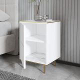 Comodino Bianco oro un Ripiano Apertura Battente 40x35x60h cm, Un'anta - Vestone