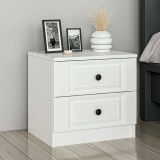Comodino Bianco un Ripiano 2 Cassetti 72x42x77h cm, Apertura Scorrevole - Leonis