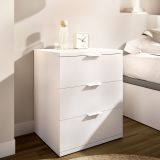 Comodino Bianco un Ripiano 3 Cassetti 34x42x57h cm, Apertura Scorrevole - Blythe