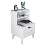 Comodino Bianco un Ripiano un Cassetto 45x40x74h cm, Apertura Scorrevole - Offagna