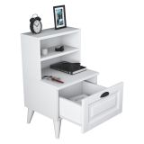 Comodino Bianco un Ripiano un Cassetto 45x40x74h cm, Apertura Scorrevole - Offagna
