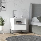 Comodino Bianco un Ripiano un Cassetto 51x51x61h cm, Apertura Scorrevole - Compatri
