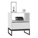 Comodino Bianco un Ripiano un Cassetto 51x51x61h cm, Apertura Scorrevole - Compatri