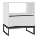 Comodino Bianco un Ripiano un Cassetto 51x51x61h cm, Apertura Scorrevole - Compatri