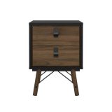 Comodino Blanchette, Comò basso, Tavolino da notte, Mensola da letto, 40x43 h60 cm, Nero e Noce