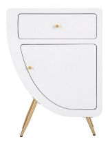 Comodino Bonorva, Comò basso, Tavolino da notte, Mensola da letto, Bianco e Oro, 60x32 h79 cm