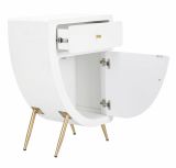 Comodino Bonorva, Comò basso, Tavolino da notte, Mensola da letto, Bianco e Oro, 60x32 h79 cm