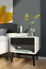 Comodino Carole, Comò basso, Tavolino da notte, Mensola da letto, 50x39 h49 cm, Bianco e Nero