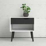 Comodino Carole, Comò basso, Tavolino da notte, Mensola da letto, 50x39 h49 cm, Bianco e Nero