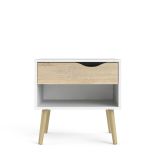Comodino Carole, Comò basso, Tavolino da notte, Mensola da letto, 50x39 h49 cm, Bianco e Quercia