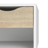 Comodino Carole, Comò basso, Tavolino da notte, Mensola da letto, 50x39 h49 cm, Bianco e Quercia