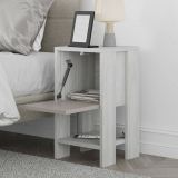 Comodino Draco, Comò basso, Tavolino da notte, Comodino multifunzione, 30x30h55 cm, Bianco e Tortora
