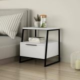 Comodino Dubhe, Comò basso, Tavolino da notte, Comodino multifunzione, 45x40h50 cm, Bianco
