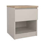 Comodino Ducenta, comò basso con 1 cassetto, tavolino da notte compatto e funzionale, 40x40 h50 cm, Beige