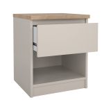 Comodino Ducenta, comò basso con 1 cassetto, tavolino da notte compatto e funzionale, 40x40 h50 cm, Beige