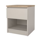 Comodino Ducenta, comò basso con 1 cassetto, tavolino da notte compatto e funzionale, 40x40 h50 cm, Beige