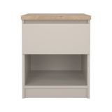 Comodino Ducenta, comò basso con 1 cassetto, tavolino da notte compatto e funzionale, 40x40 h50 cm, Beige