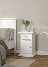 Comodino Esperance, Comò basso, Tavolino da notte, Mensola da letto, 40x44 h70 cm, Bianco