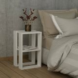 Comodino Imai, Comò basso, Tavolino da notte, Comodino multifunzione, 30x30h55 cm, Bianco
