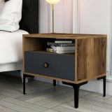 Comodino in legno e metallo noce e antracite 56x40x50h cm - Editta