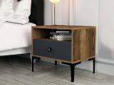 Comodino in legno e metallo noce e antracite 56x40x50h cm - Editta