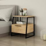 Comodino in legno quercia e nero 45x41x50h cm - Rosita