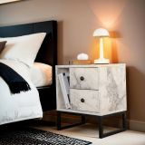 Comodino industrial marmo e nero 45x29x50h cm - Rhiannon