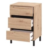 Comodino Marrone Nero un Ripiano 3 Cassetti 48x40x71h cm, Apertura Scorrevole - Combatte