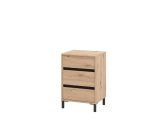 Comodino Marrone Nero un Ripiano 3 Cassetti 48x40x71h cm, Apertura Scorrevole - Combatte