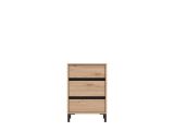 Comodino Marrone Nero un Ripiano 3 Cassetti 48x40x71h cm, Apertura Scorrevole - Combatte
