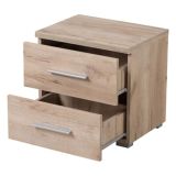 Comodino Marrone Noce Grigio 2 Cassetti un Ripiano 44.5x33.5x43h cm, Apertura Scorrevole - Colliano