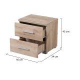 Comodino Marrone Noce Grigio 2 Cassetti un Ripiano 44.5x33.5x43h cm, Apertura Scorrevole - Colliano