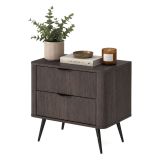 Comodino Marrone Noce Nero 2 Cassetti un Ripiano 63x38x55h cm, Apertura Scorrevole - Gasi