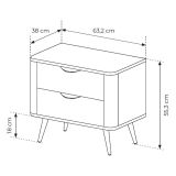 Comodino Marrone Noce Nero 2 Cassetti un Ripiano 63x38x55h cm, Apertura Scorrevole - Gasi