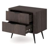 Comodino Marrone Noce Nero 2 Cassetti un Ripiano 63x38x55h cm, Apertura Scorrevole - Gasi