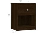 Comodino Marrone Noce un Cassetto Apertura Scorrevole 37.9x30.1x48.4h cm, Chiusura Scorrevole