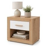 Comodino Marrone Rovere Bianco Opaco un Cassetto 2 Ripiani 52x35x47h cm, Apertura Scorrevole - Varkal