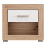 Comodino Marrone Rovere Bianco Opaco un Cassetto 2 Ripiani 52x35x47h cm, Apertura Scorrevole - Varkal