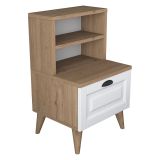 Comodino Marrone Rovere Bianco un Cassetto un Ripiano 45x40x74h cm, Apertura Scorrevole - Salassa